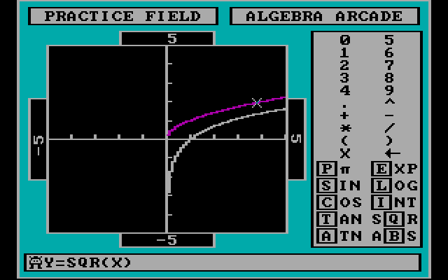 Algebra Arcade IBM PC/Compatibles Screenshot: You can use the practice playfield to try out some equations.
