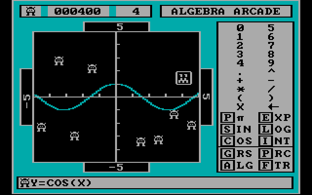 Algebra Arcade IBM PC/Compatibles Screenshot: I missed everything! This wasn't an ideal equation...