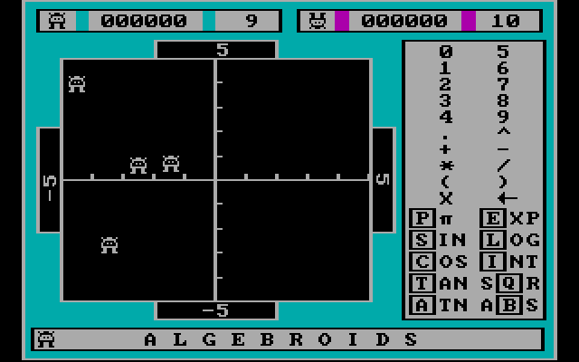 Algebra Arcade IBM PC/Compatibles Screenshot: Starting a game of Algebroids.