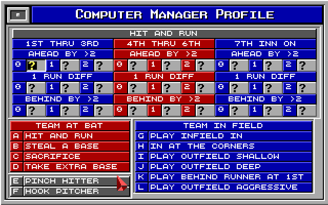 MicroLeague Baseball IV IBM PC/Compatibles Screenshot: Manager profile.