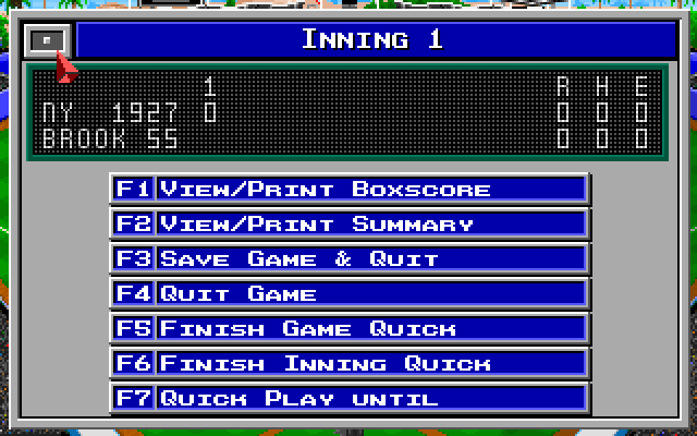 MicroLeague Baseball IV IBM PC/Compatibles Screenshot: Inning 1 options menu.