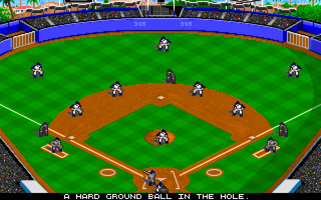 MicroLeague Baseball IV IBM PC/Compatibles Screenshot: A ground ball...