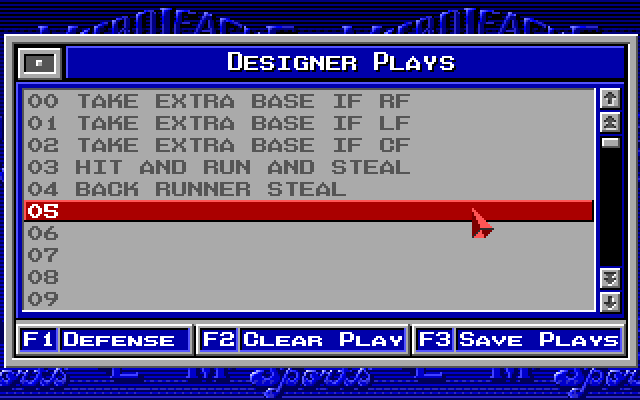 MicroLeague Baseball IV IBM PC/Compatibles Screenshot: Set up your own custom plays, or modify existing ones.