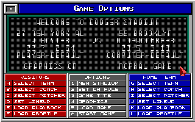 MicroLeague Baseball IV IBM PC/Compatibles Screenshot: Game options.