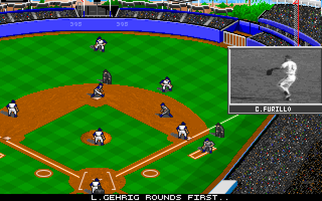 MicroLeague Baseball IV IBM PC/Compatibles Screenshot: A player rounds first...