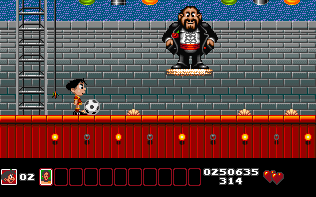 Soccer Kid IBM PC/Compatibles Screenshot: The next end of level boss is a singer!