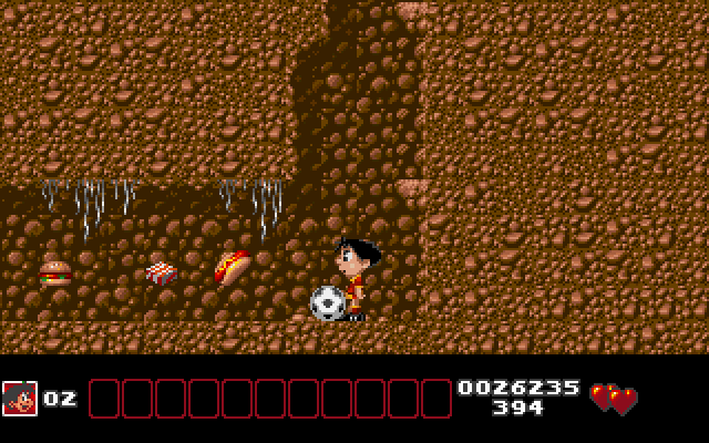 Soccer Kid IBM PC/Compatibles Screenshot: Explore underground tunnels to find hidden items.
