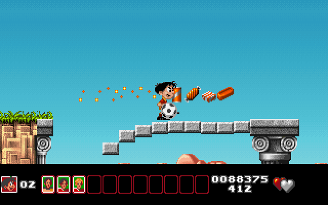 Soccer Kid IBM PC/Compatibles Screenshot: This bridge collapses as you run over it.