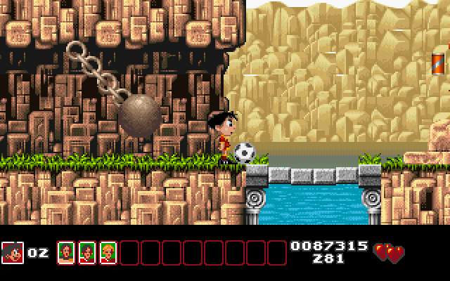 Soccer Kid IBM PC/Compatibles Screenshot: This bridge doesn't look safe, be careful!