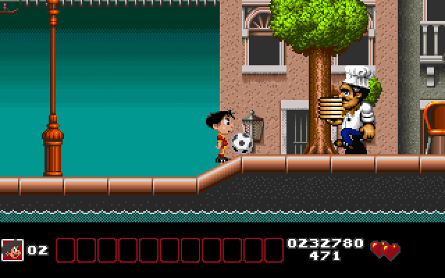 Soccer Kid IBM PC/Compatibles Screenshot: A chef awaits, ready to attack for some reason!