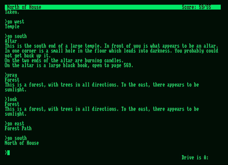 Zork: The Great Underground Empire Amstrad PCW Screenshot: I was transported back to the forest!