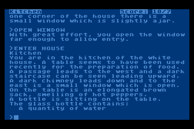 Zork: The Great Underground Empire Atari 8-bit Screenshot: Entering a house uninvited...