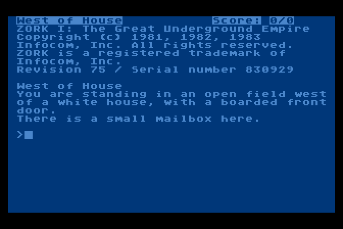 Zork: The Great Underground Empire Atari 8-bit Screenshot: Starting screen.