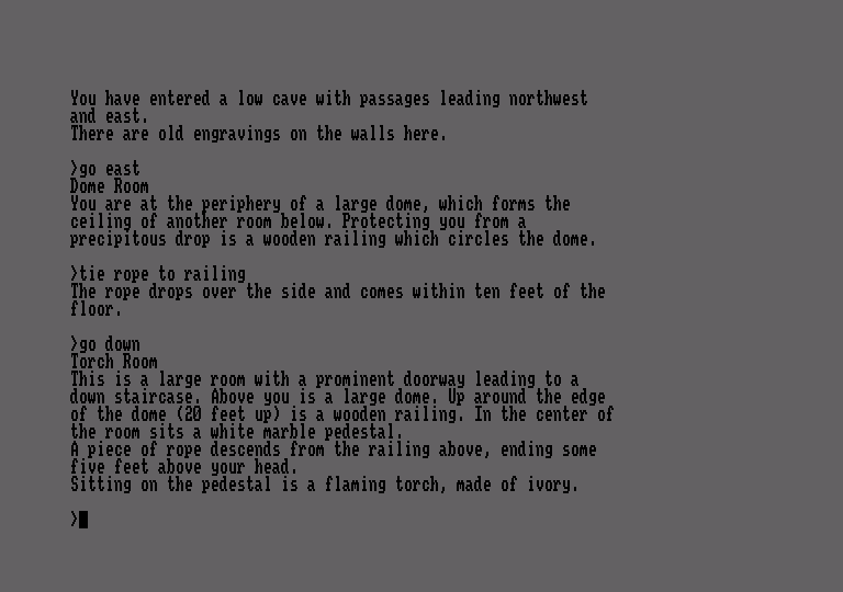 Zork: The Great Underground Empire Amstrad CPC Screenshot: Climbing down a rope...