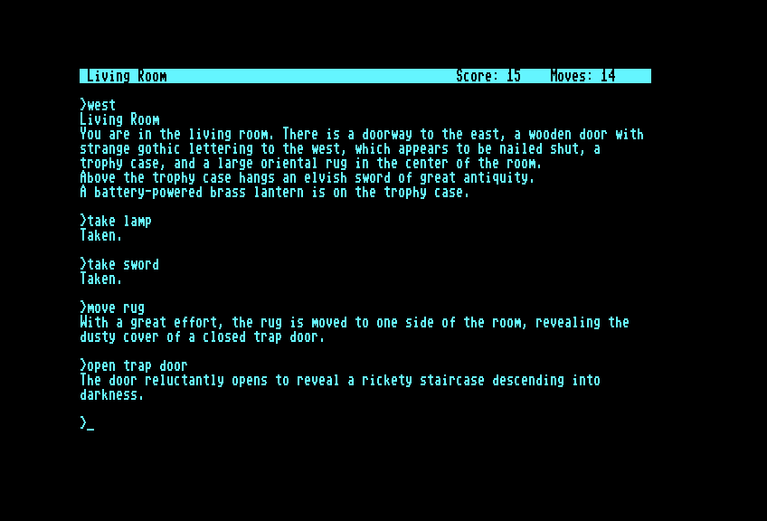 Zork: The Great Underground Empire Commodore 128 Screenshot: Ready to descend into the darkness?