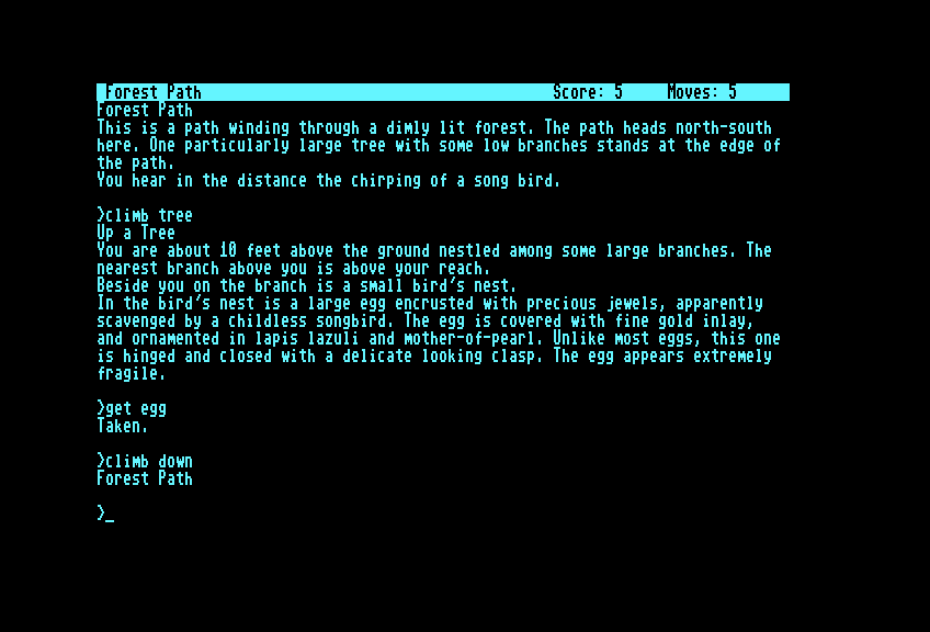 Zork: The Great Underground Empire Commodore 128 Screenshot: Exploring and finding items...
