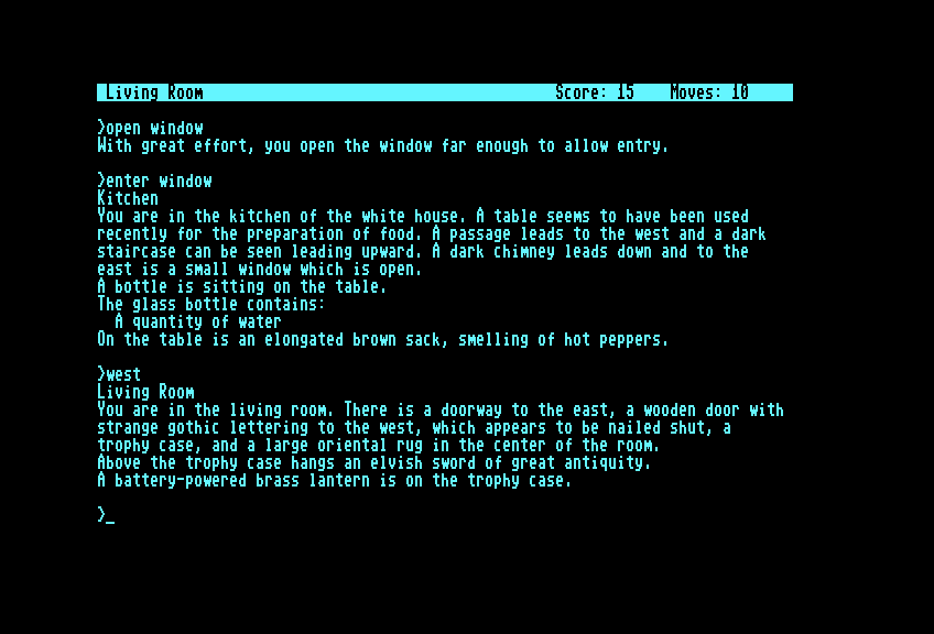 Zork: The Great Underground Empire Commodore 128 Screenshot: In a mysterious house...