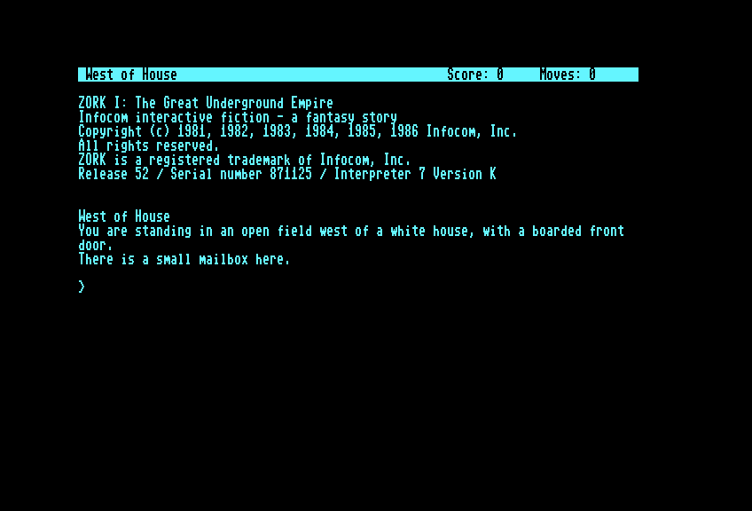 Zork: The Great Underground Empire Commodore 128 Screenshot: Starting screen.