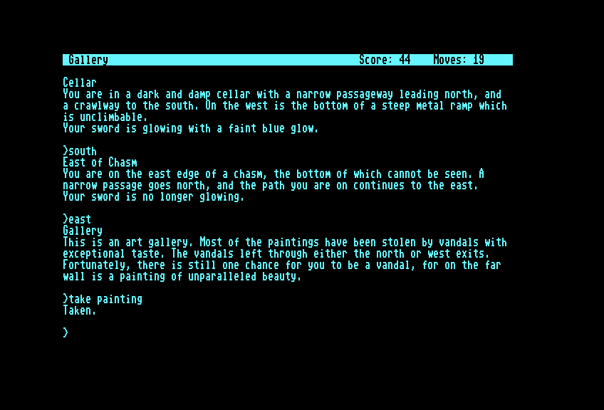 Zork: The Great Underground Empire Commodore 128 Screenshot: Taking a painting...