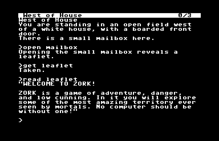 Zork: The Great Underground Empire Commodore 64 Screenshot: Reading the leaflet.