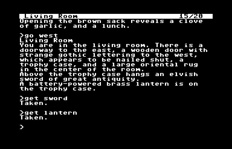Zork: The Great Underground Empire Commodore 64 Screenshot: In the living room; be sure to take the lantern!