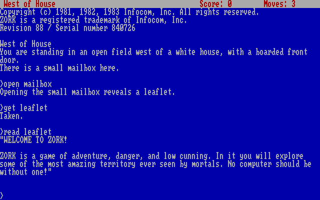 Zork: The Great Underground Empire IBM PC/Compatibles Screenshot: Reading a leaflet I found.