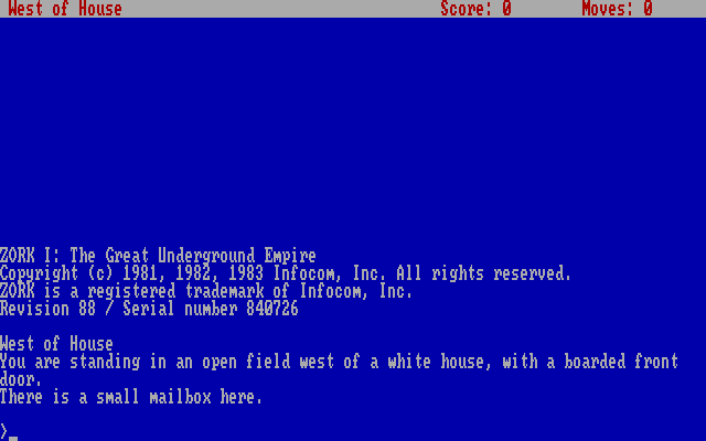 Zork: The Great Underground Empire IBM PC/Compatibles Screenshot: Starting location.