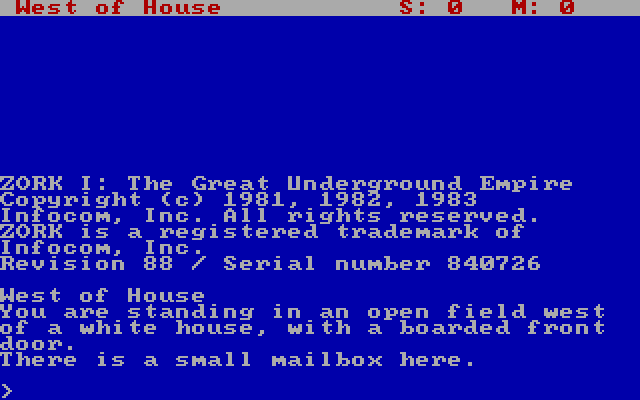 Zork: The Great Underground Empire IBM PC/Compatibles Screenshot: Starting location.