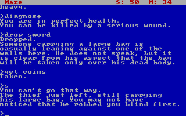 Zork: The Great Underground Empire IBM PC/Compatibles Screenshot: I've been robbed! That thief can be troublesome...
