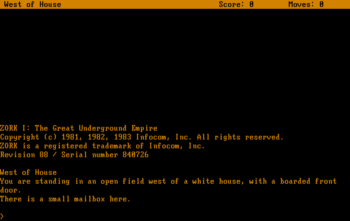 Zork: The Great Underground Empire IBM PC/Compatibles Screenshot: Starting location.