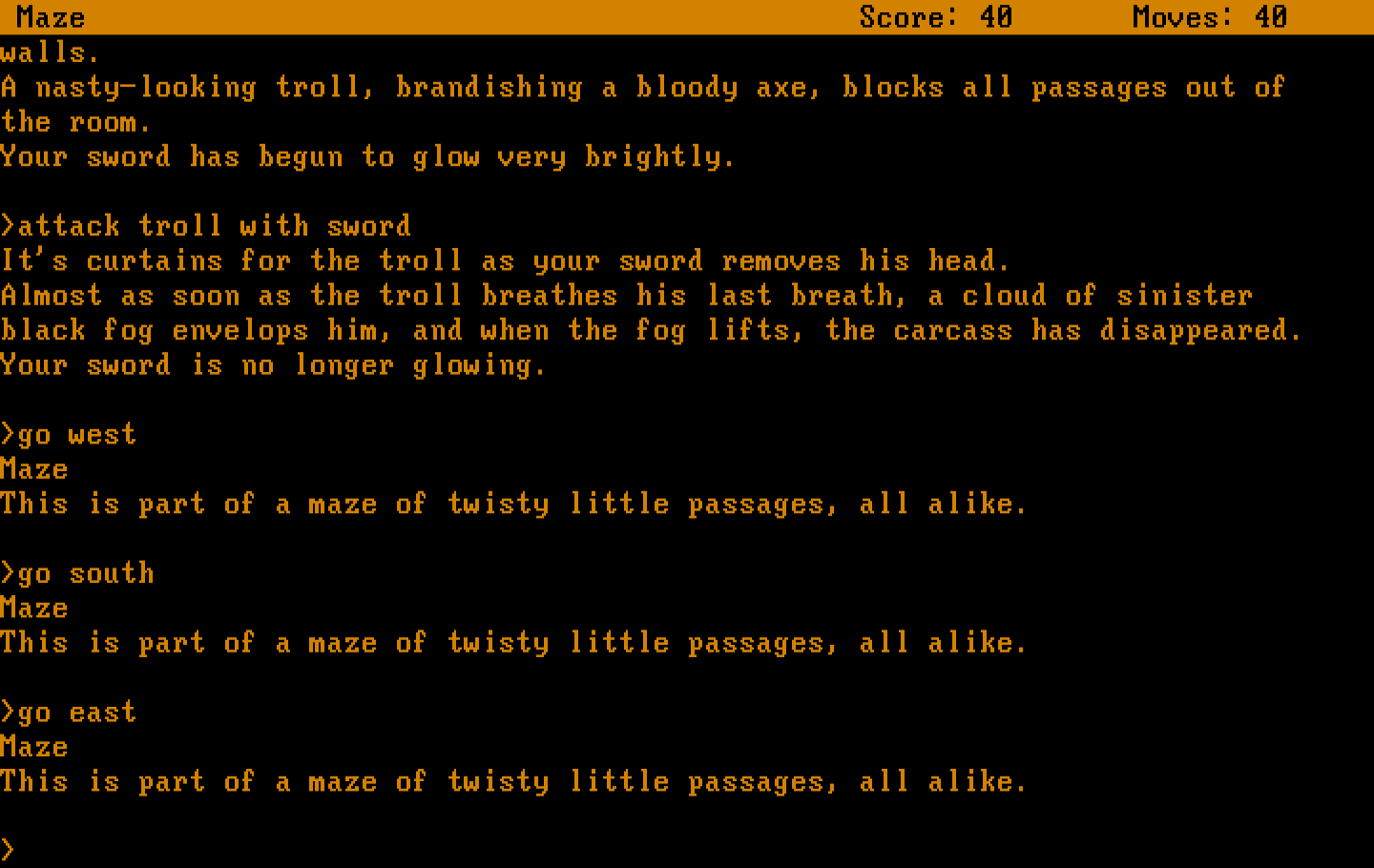 Zork: The Great Underground Empire IBM PC/Compatibles Screenshot: Lost in a maze of twisty little passages, all alike.