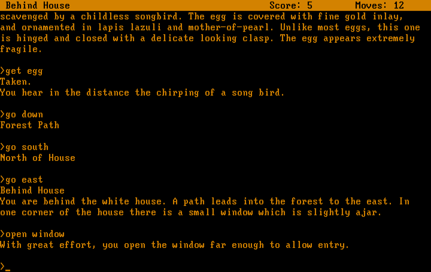 Zork: The Great Underground Empire IBM PC/Compatibles Screenshot: The window opened, looks like I found a way into the house!