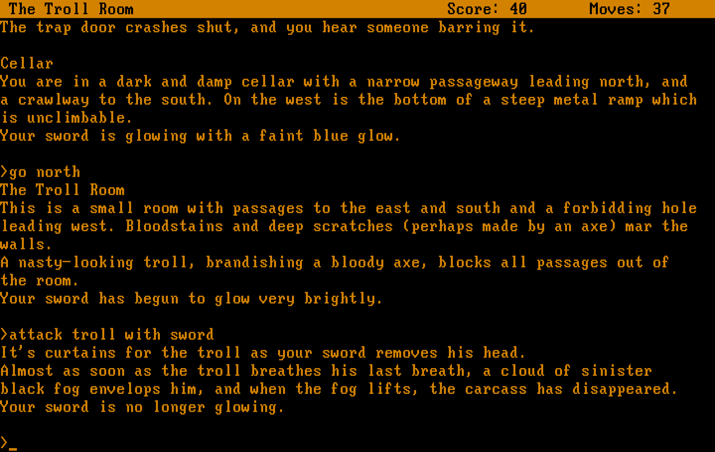 Zork: The Great Underground Empire IBM PC/Compatibles Screenshot: Attacking a troll.