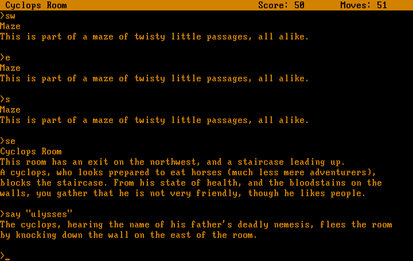 Zork: The Great Underground Empire IBM PC/Compatibles Screenshot: I found the cyclops room.