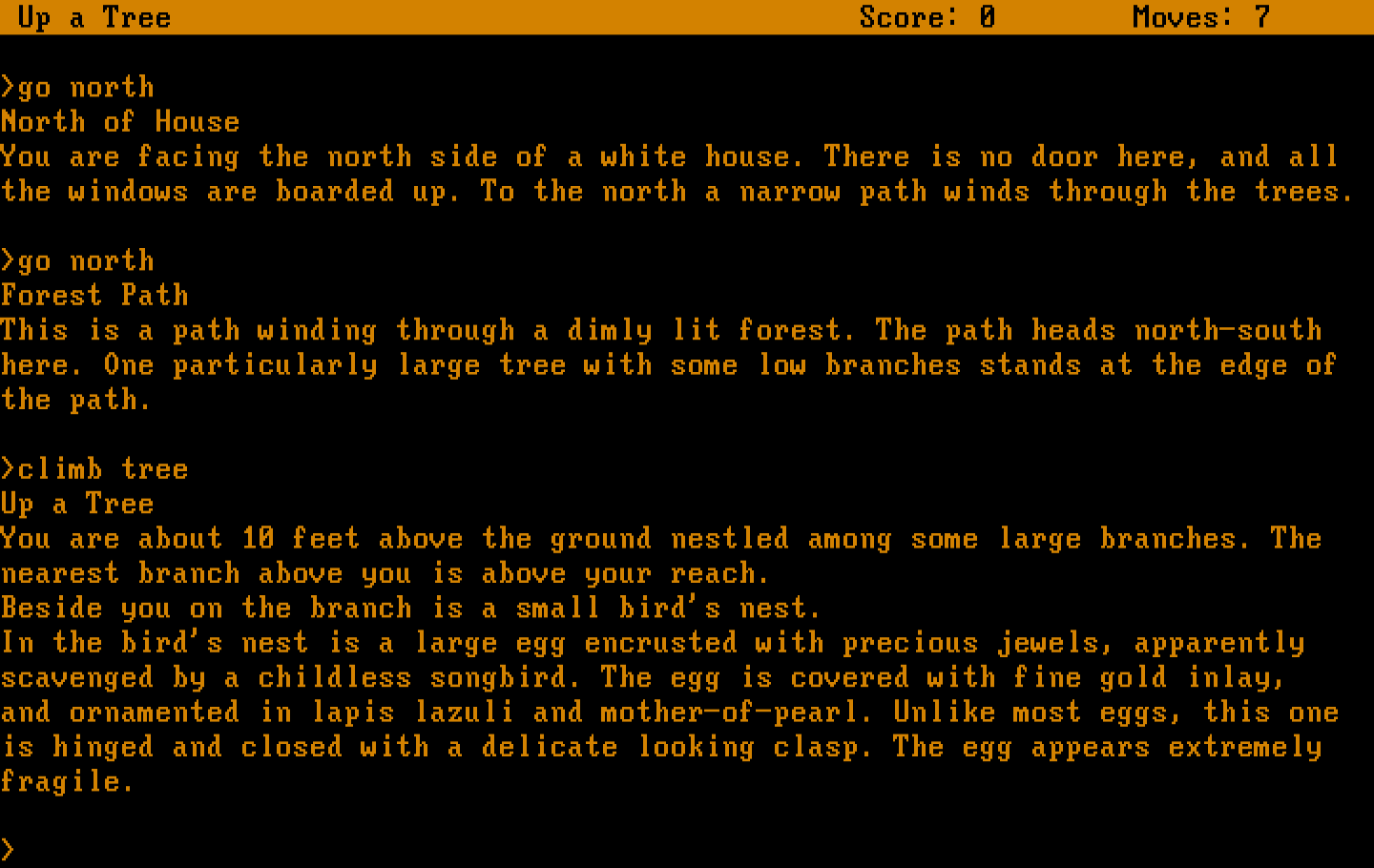 Zork: The Great Underground Empire IBM PC/Compatibles Screenshot: Climbing a tree to see if anything is up there.