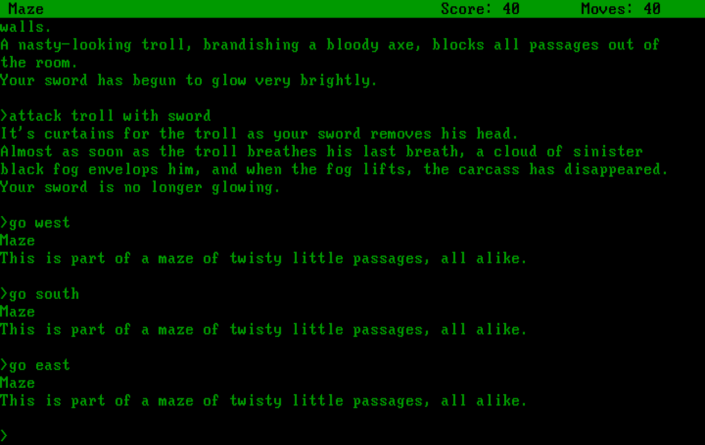 Zork: The Great Underground Empire IBM PC/Compatibles Screenshot: Lost in a maze of twisty little passages, all alike.