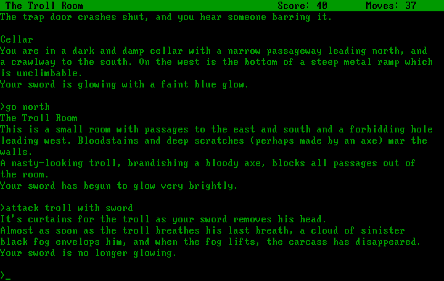 Zork: The Great Underground Empire IBM PC/Compatibles Screenshot: Attacking a troll.