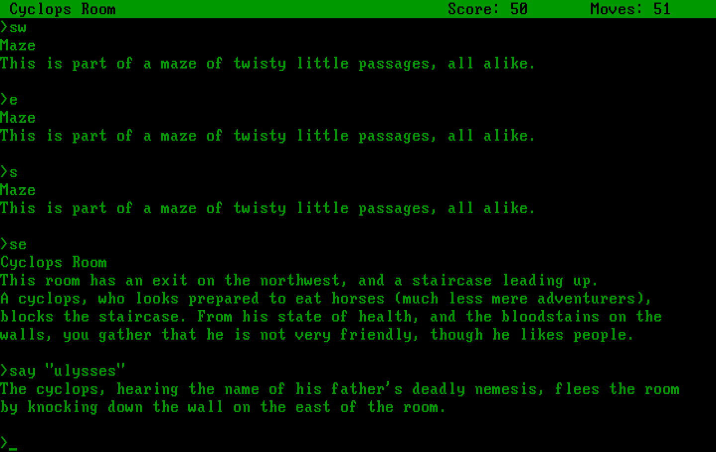 Zork: The Great Underground Empire IBM PC/Compatibles Screenshot: I found the cyclops room.