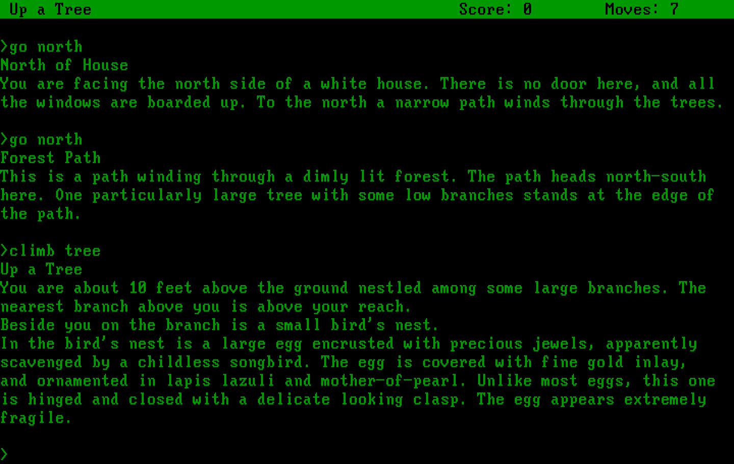 Zork: The Great Underground Empire IBM PC/Compatibles Screenshot: Climbing a tree to see if anything is up there.