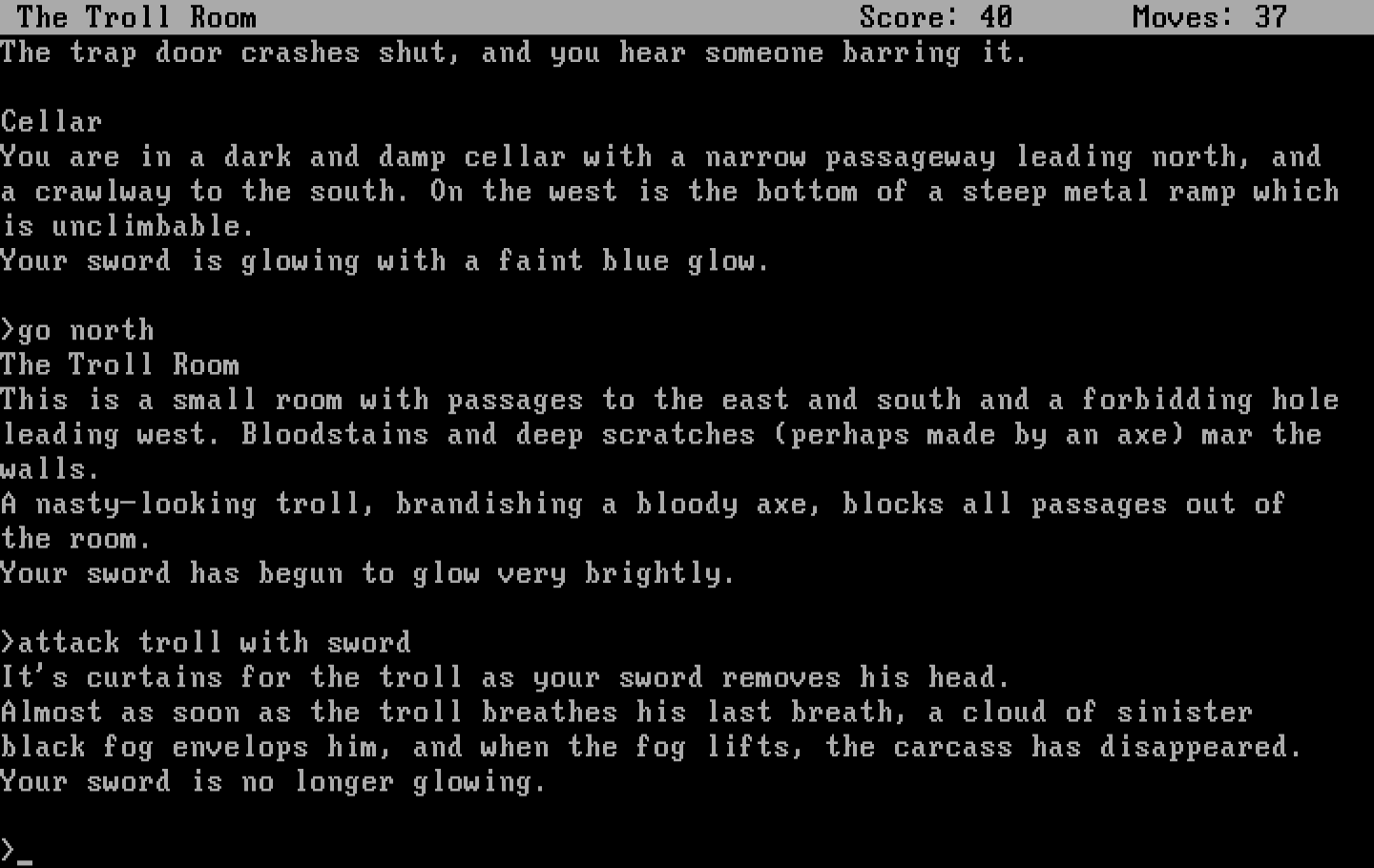 Zork: The Great Underground Empire IBM PC/Compatibles Screenshot: Attacking a troll.