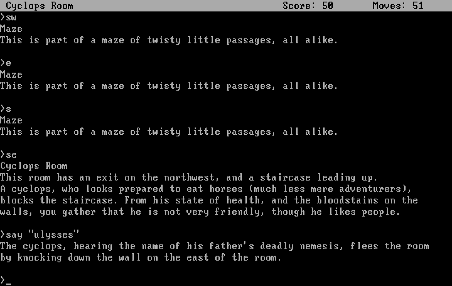Zork: The Great Underground Empire IBM PC/Compatibles Screenshot: I found the cyclops room.