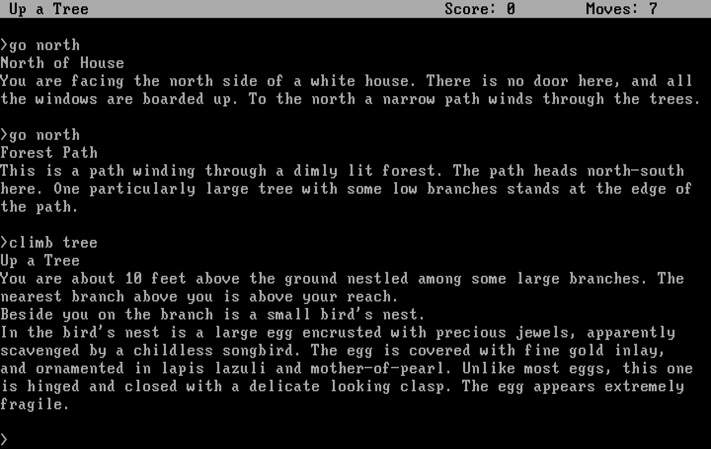 Zork: The Great Underground Empire IBM PC/Compatibles Screenshot: Climbing a tree to see if anything is up there.