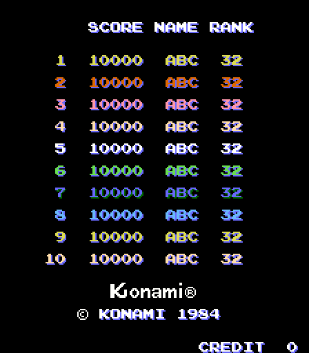 Road Fighter Arcade Screenshot: High scores.