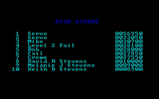 Trojan IBM PC/Compatibles Screenshot: High scores.