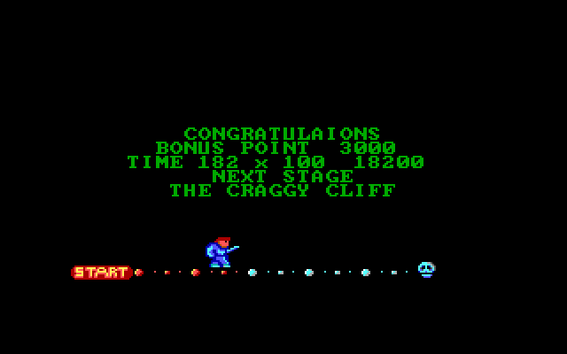 Trojan IBM PC/Compatibles Screenshot: On to stage 2, The Craggy Cliff.