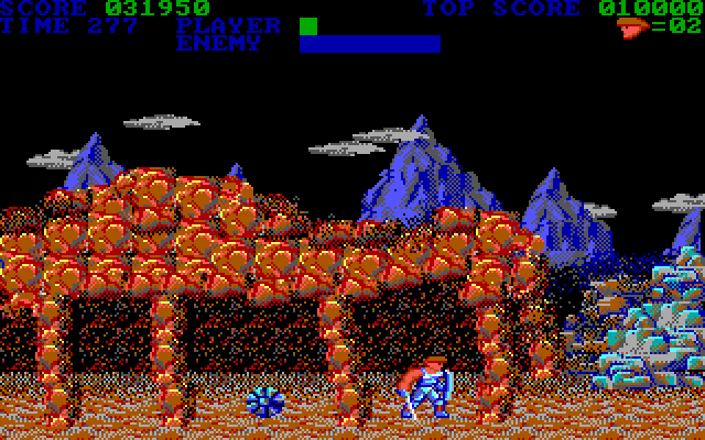 Trojan IBM PC/Compatibles Screenshot: Hurry, don't get hit by that thing rolling up from behind!