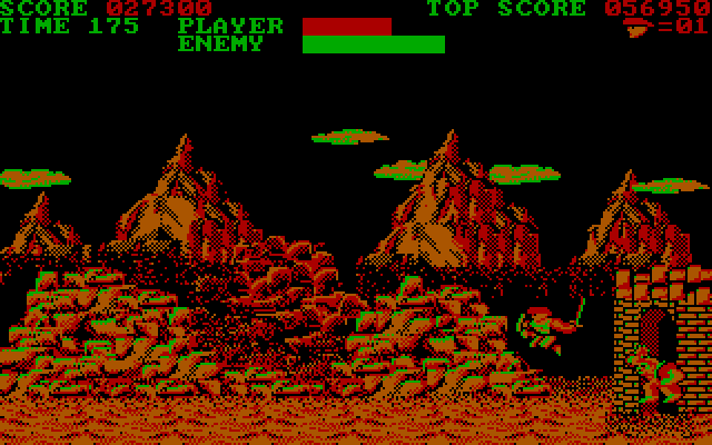 Trojan IBM PC/Compatibles Screenshot: Stage 2 boss appears suddenly!