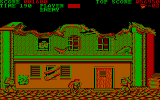 Trojan IBM PC/Compatibles Screenshot: Watch out for objects thrown from above.