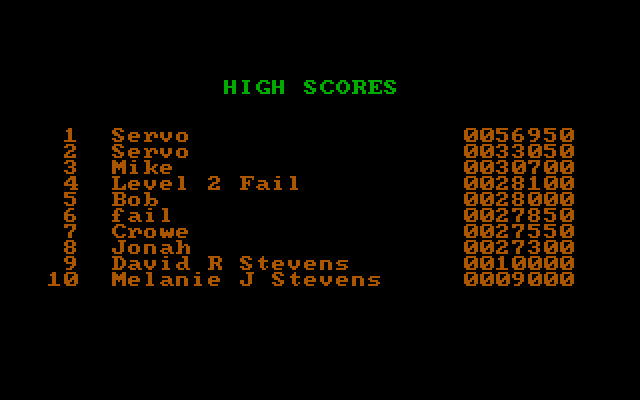 Trojan IBM PC/Compatibles Screenshot: High scores.