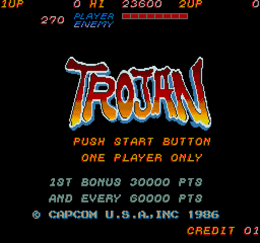 Trojan Arcade Screenshot: Push start button to begin!